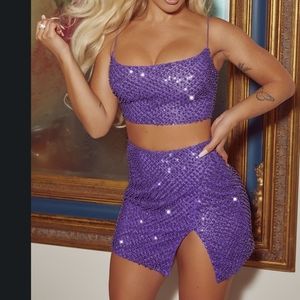 Purple 2 Piece Sequin Sparkle Skirt Set Size4 by Oh Polly